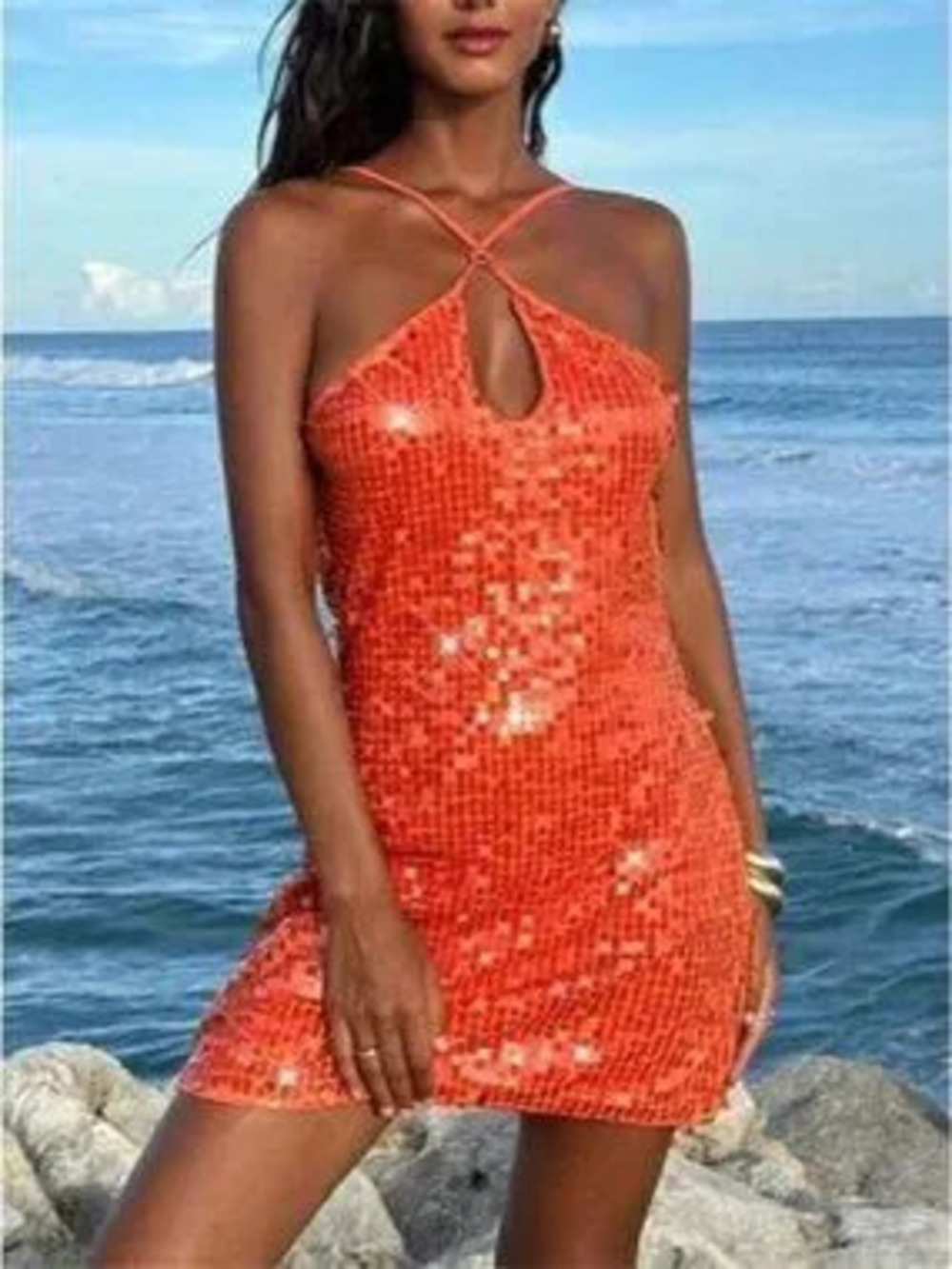 Sequin Halter Neck Mini Dress